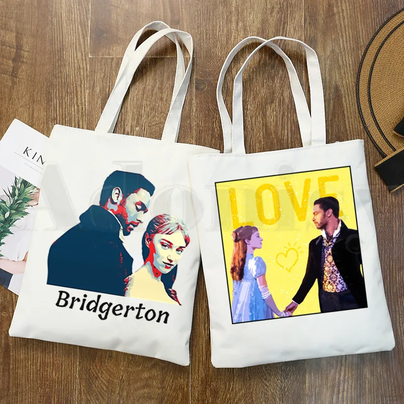 Bridgerton-Bolsos de lona elegantes para mujer, Serie de Televisión gráfica Dafne y Simon, bolsas de hombro informales para ir de compras