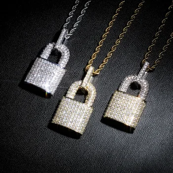 

Zciti Hip Hop Bling Lock Pendant Iced Out Bling Cubic Zircon Necklace For Men Jewelry Charm