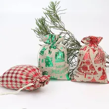 100 шт напечатанный Рождественский Подарочный мешок 13*18 см имитация льняной мешочек на шнурке для украшений Взрывная сумка для хранения