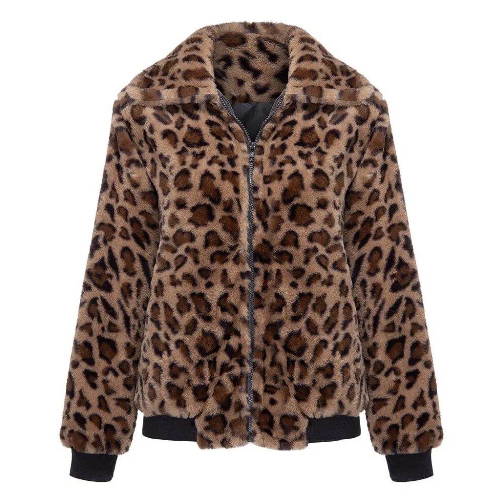 Утолщенная леопардовая куртка модная женская тонкая Повседневная куртка на молнии с мехом Luipaard женская зимняя куртка из искусственного меха Harajuku