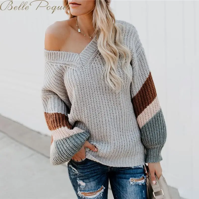 Belle Poque сексуальный свитер с открытыми плечами и v-образным вырезом женские