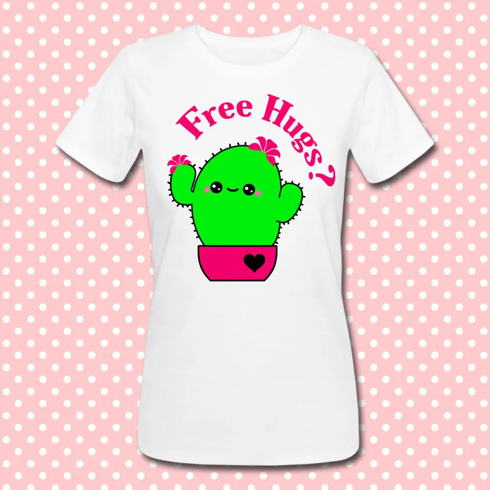 Футболка Donna Con Stampa Free Hugs Cactus Kawaii Neon флуоресцентная! Модный бренд Harajuku хипстерская