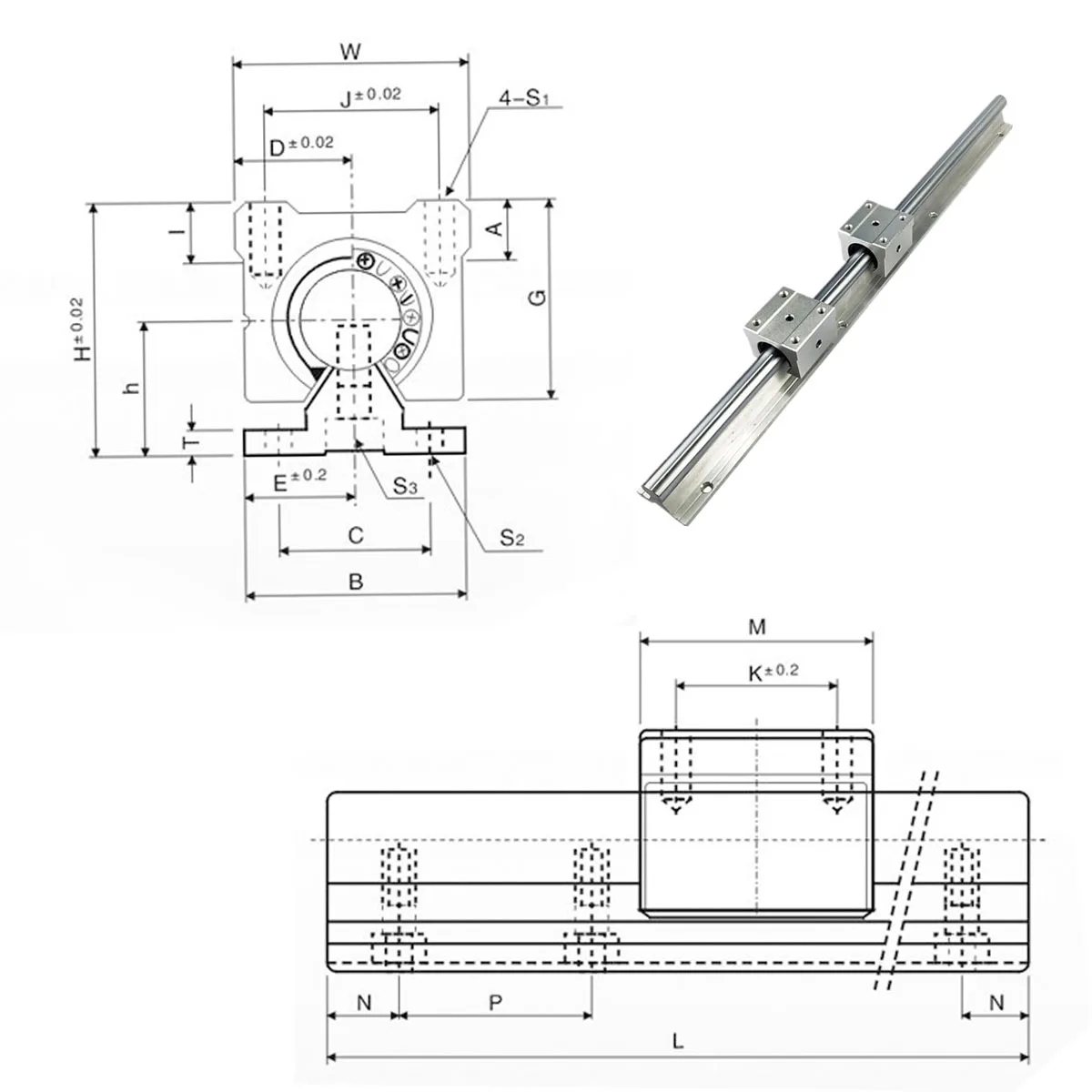 SBR16-300mm 2 linear rail+ballscrew RM1610-300mm+1 set BK/BF12 nut housing CNC 