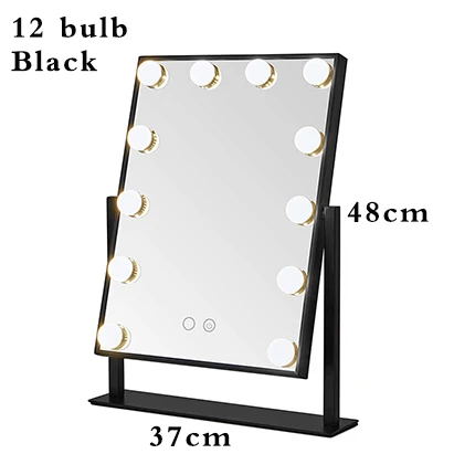 12 bulb Black Framed Hollywood Style Cosmetic Makeup Mirrors with Lights Lighted Vanity with 12x3W Dimmable LED Bulbs and Touch Control Tricolor - Цвет: 12 bulb Black Framed