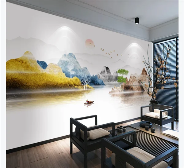 Custom wallpaper mural new Chinese abstract light luxury mood golden landscape background wall- waterproof material - Цвет: Темно-серый