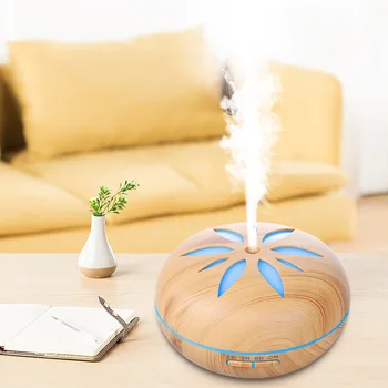 

550ml Sun Flower Wood Grain Aroma Diffuser Remote Control Ultrasonic Air Humdifier Timing Mist Maker Home Air Purifier