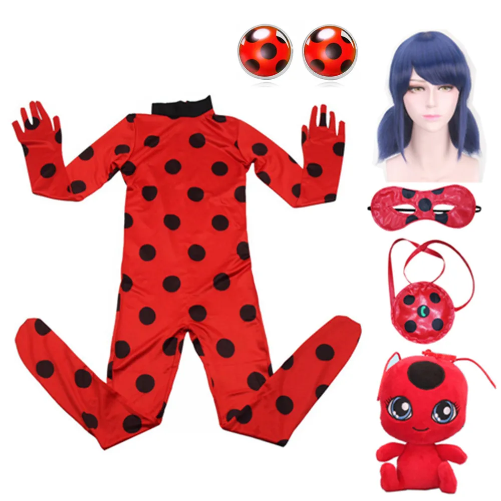 Christmas Fancy Lady Girls Costumes Bug Easter Cosplay Jumpsuit Black cat Children Spandex Costumes Bug for Kids Suits Wig Bag