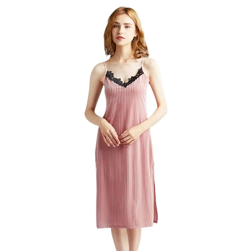 Sexy Nightdress For Women Deep V Lace Sleepwear Lingerie Knit Nightie Nightgown Sleeveless Sling 