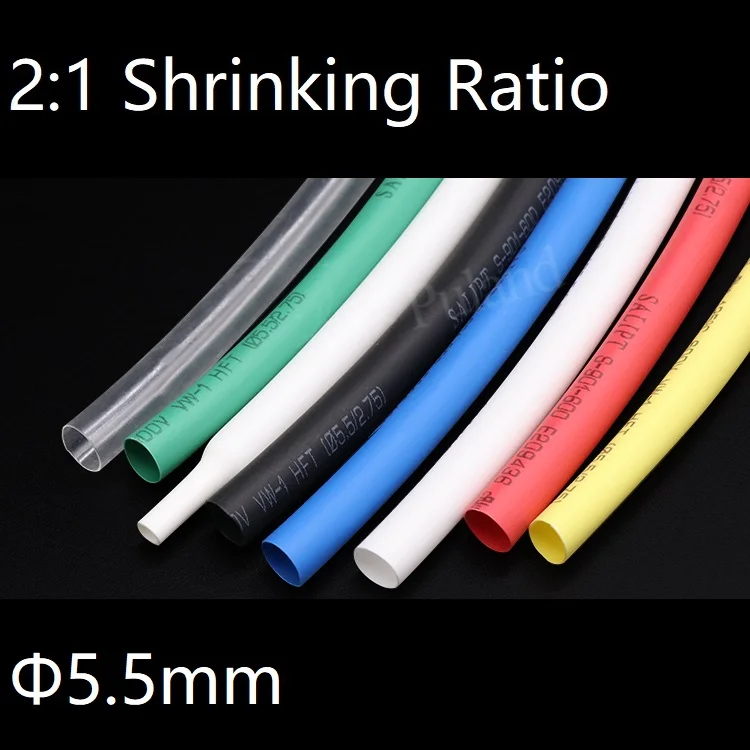 Diameter 5.5mm Heat Shrink Tube 2:1 Polyolefin Thermal Cable Sleeve Insulated Wire Protector Wrap Cover DIY Connector Repair |