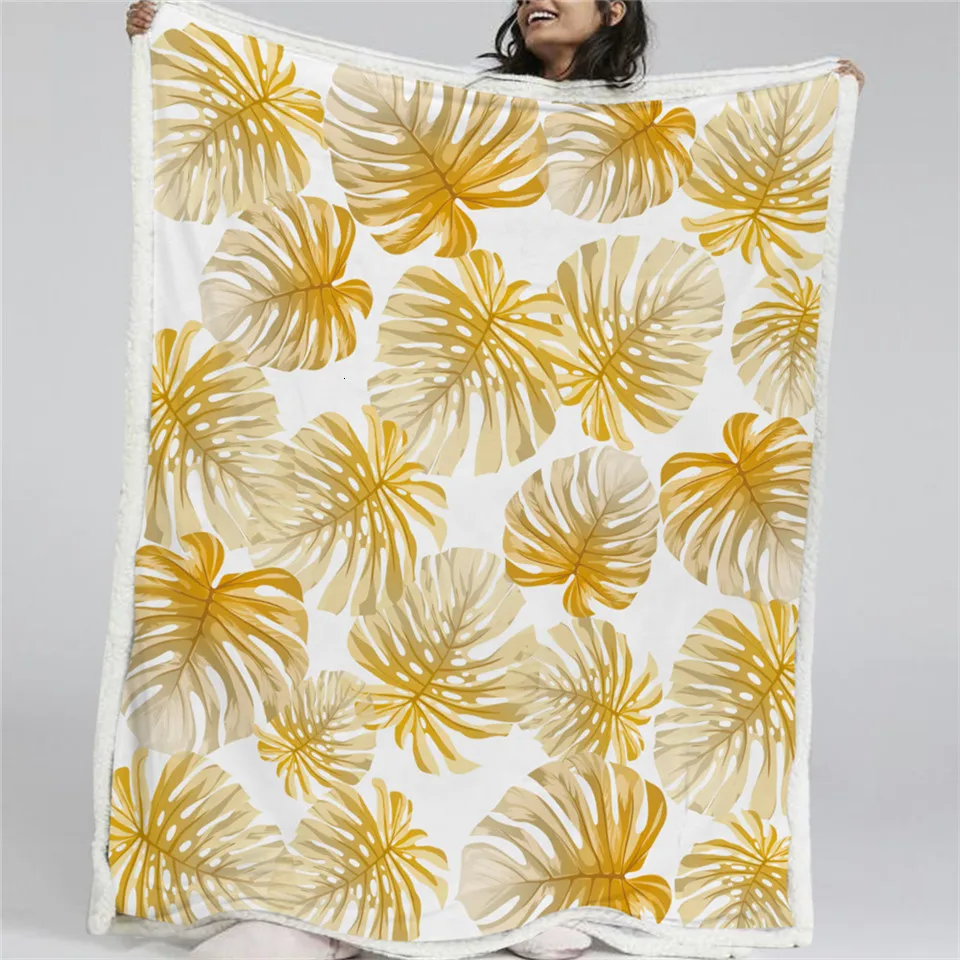 Blesslive, современное одеяло с пальмовым листом, с растительным принтом, шерпа, Фланелевое Флисовое одеяло, золотистое, белое, Тропическое, одеяло для дивана, пледы, Манта
