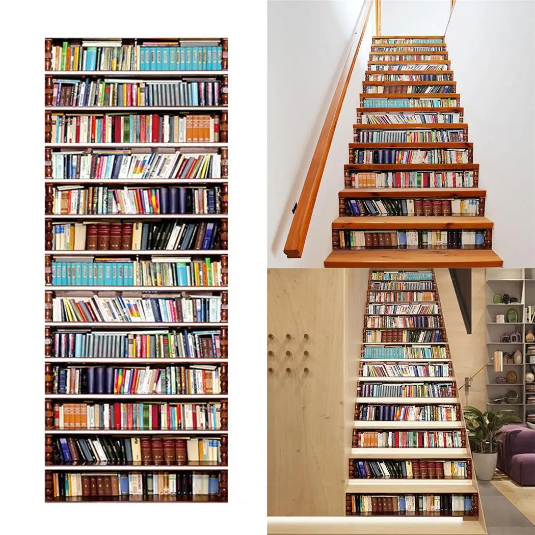 

Book Shelf Modern Decoration Background Waterproof Living Room Stair Pack Stickers(13pcs) Stickers
