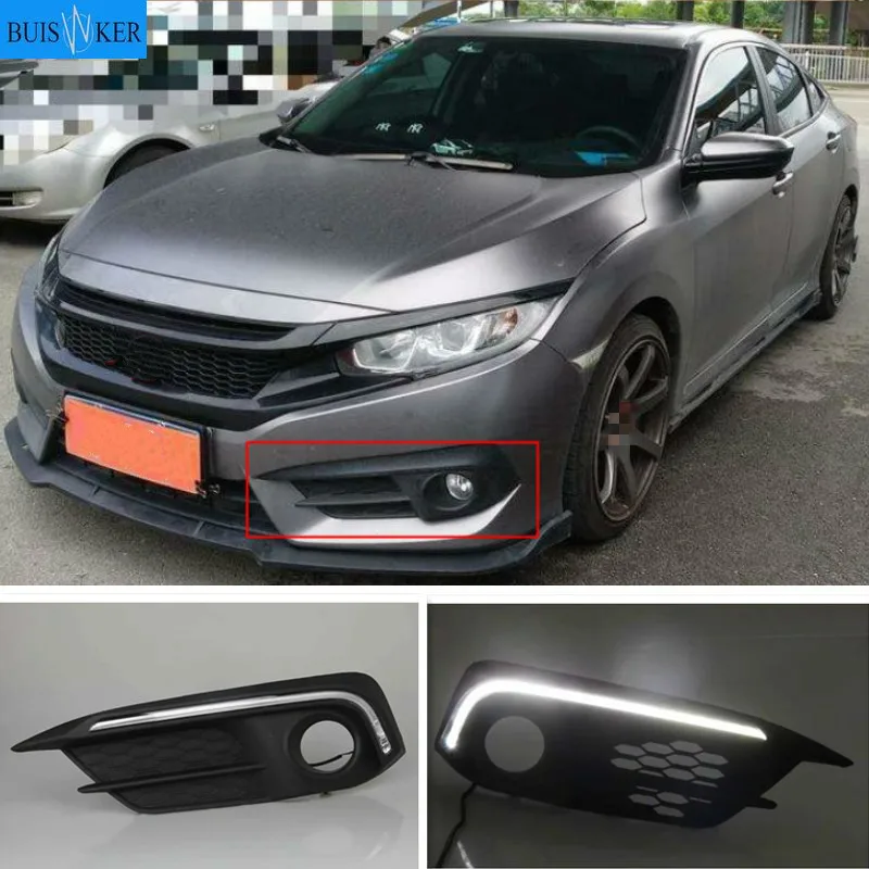 

For Honda Civic 2016 2017 2018 12V LED Car DRL Daytime Running Light Driving Daylight fog lamp with Turn Signal style Relay