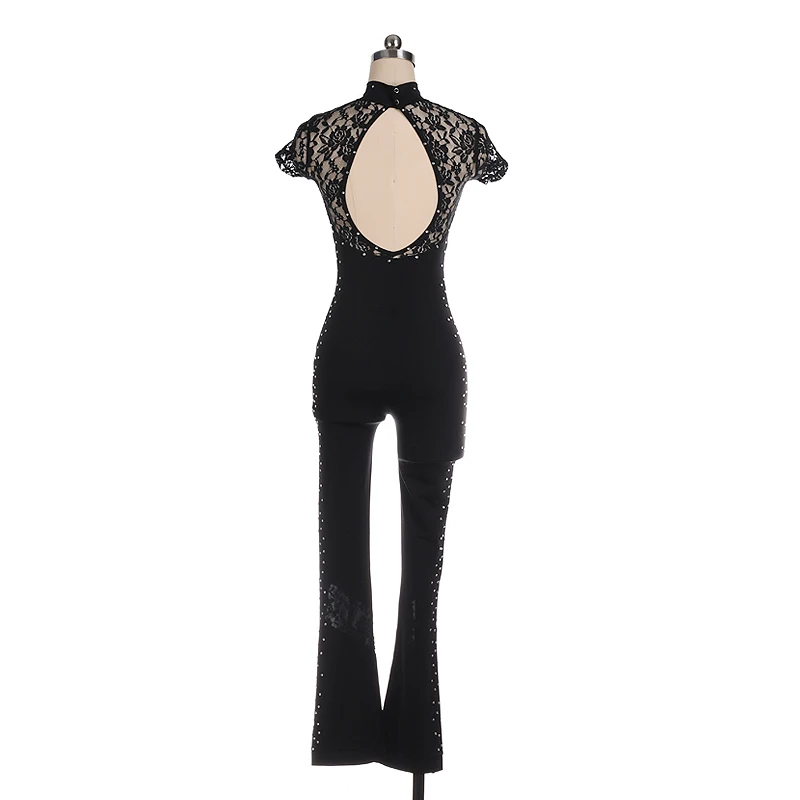 Nasinaya Girls' Figure Skating Competition Leotard Bodysuit Women's All In One Patinaje Short Sleeve Black Lace
