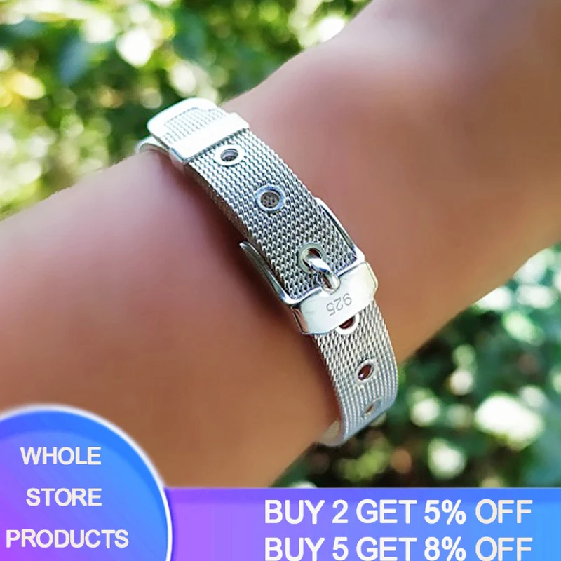 

YANHUI Have Certificate Real 925 Sterling Silver 10mm Watch Chain Belt Bracelet Fine Jewelry Metropolitan Style Strand Bracelets