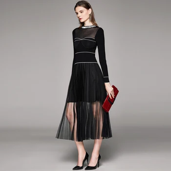 

Spring 2 Piece Set Women Black Long Sleeve Sweater Tops Knitted Suit Skirt Two-Piece Set Roupas Feminina Vestido Mujer K5513