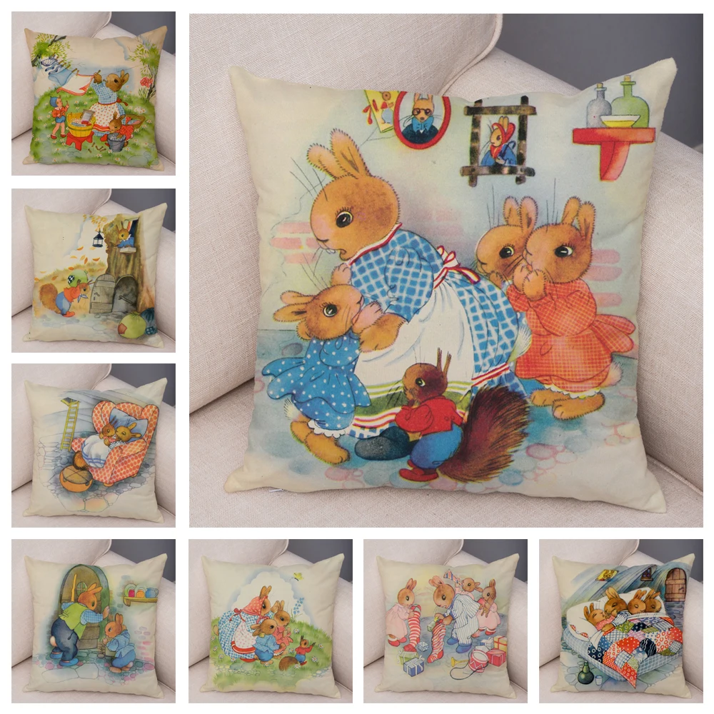 Cartoon Cute Rabbit Story Cushion Cover for Sofa Children Room Home Car Decor Fairytale Pillowcase Soft Plush Pillow Case 45x45 | Дом и сад