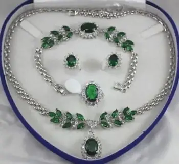 

Fashion jewelry Free Shipping AAA NEW Fine jewelry green zircon Necklace Bracelet Earring Ring