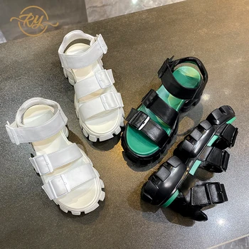 

RY-RELAA European Station Leather Platform Daddy Sandals Female 2020 New Fashion Platform Increased Casual Tide Roman Sandals