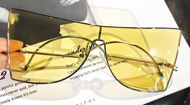 Плоские крупные женские солнцезащитные очки прозрачные синие линзы Модные женские оттенки большие роскошные солнцезащитные очки металлические UV400 очки - Цвет линз: transparent  yellow