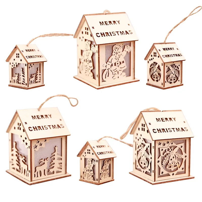 

7Colors Christmas Ornaments Wooden House LED Decor Candle for Christmas Tree Party Christmas Decorations for Home Outdoor Lights