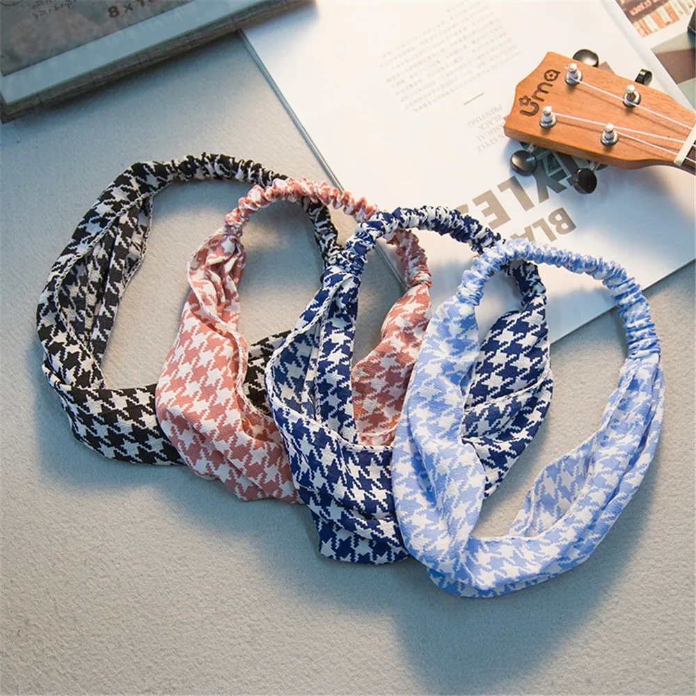 Korea Retro Fashion Houndstooth Headband Wide-brimmed Elastic Hair Band Women Girls Elegant Joker Headwrap Hair Accessories