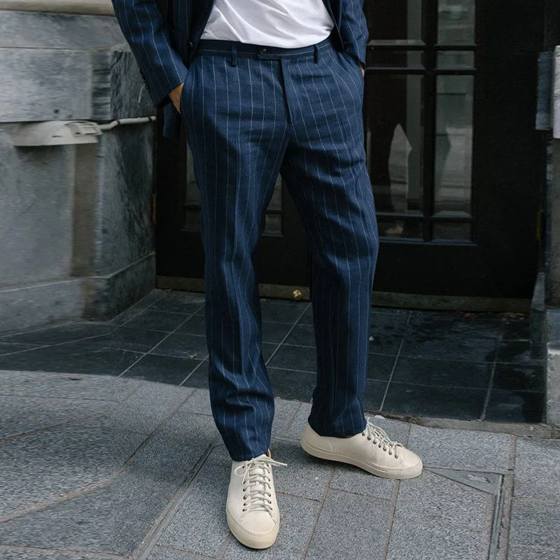 

Мужские прямые брюки в полоску, повседневные облегающие деловые брюки, простая атмосферная одежда, осень 2021