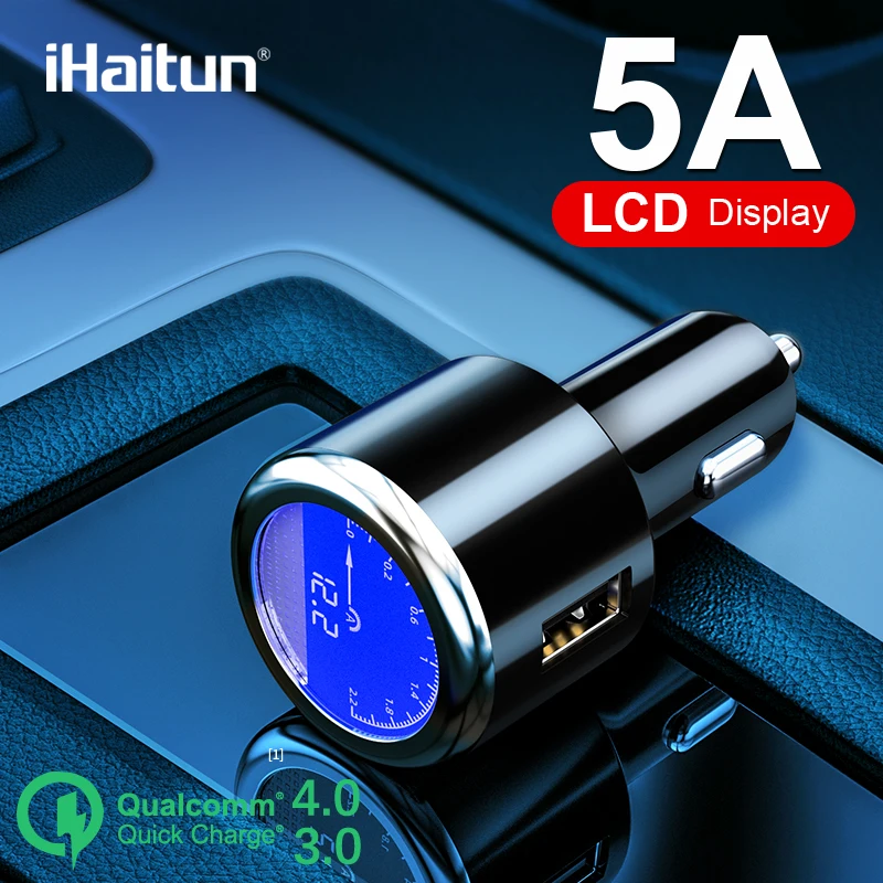

iHaitun Luxury LCD 4.8A USB Car Charger For Samsung S9 S10 Quick USB 3.0 3.1 Fast Charge For iPhone Xiaomi Redmi K20 Oneplus 7 X