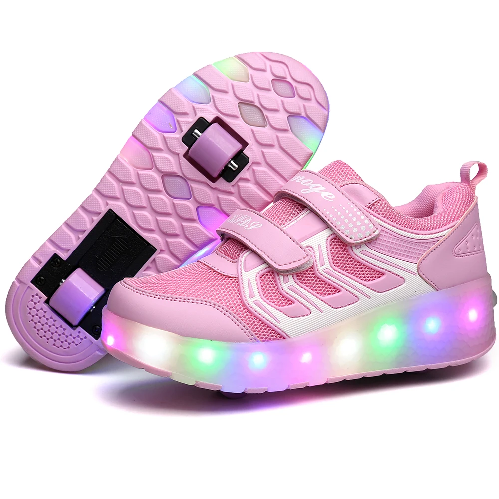 Розовый черный usb зарядка мода Девочки Мальчики светодиодный светильник роликовые коньки обувь для детей Детские кроссовки с колесами два колеса