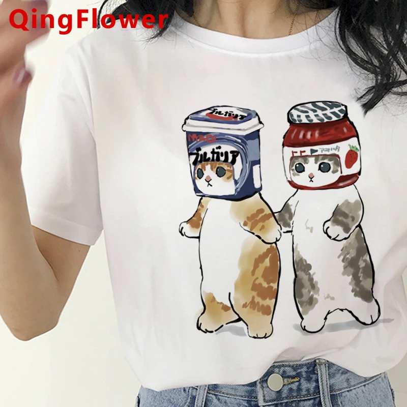 Kawaii Cat Funny Cartoon Graphic T-shirt Women Harajuku Cute Anime Tshirt Kroean Style Fashion T Shirt Ullzang Top Tees Female vintage tees
