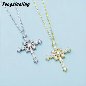 

Fengxiaoling 100% 925 Sterling Silver Light Luxury Multiple Zircons Cross Pendant Necklaces For Women Silver Jewelry 2019