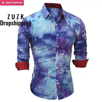 

DropshippingBrand Fashion Male Shirt Long-Sleeves Tops High Quality 3D Tie Dye Mens Dress Shirts Slim Men Shirt