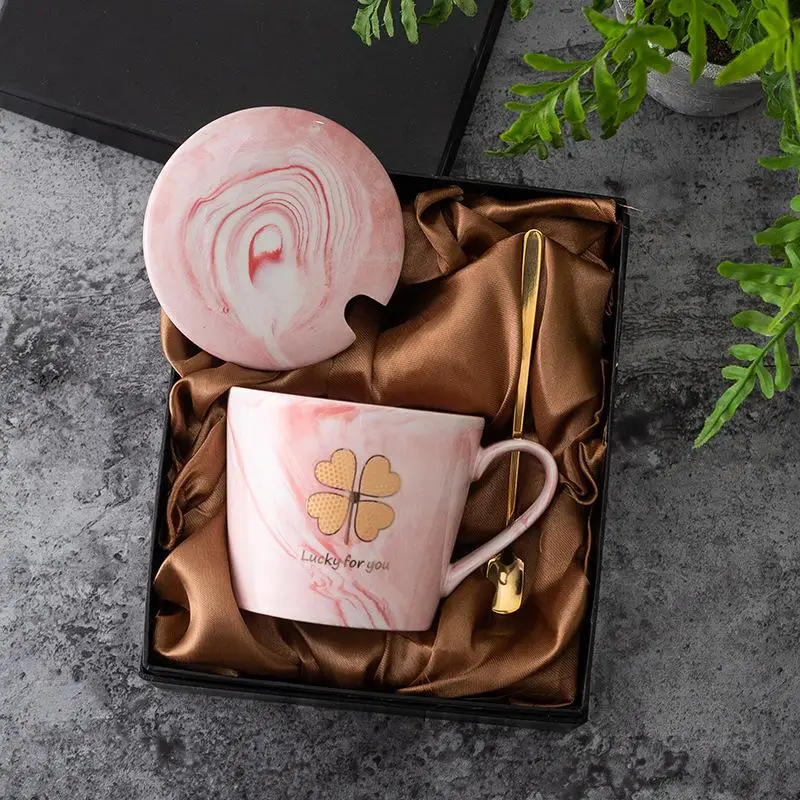 light pink В форме шариковой ручки Набор кружек с Ложка Крышка керамическая кружка для кофе чашка для молока посуда для напитков узор чашки простые и необычные кружки пара чашек - Color: light pink