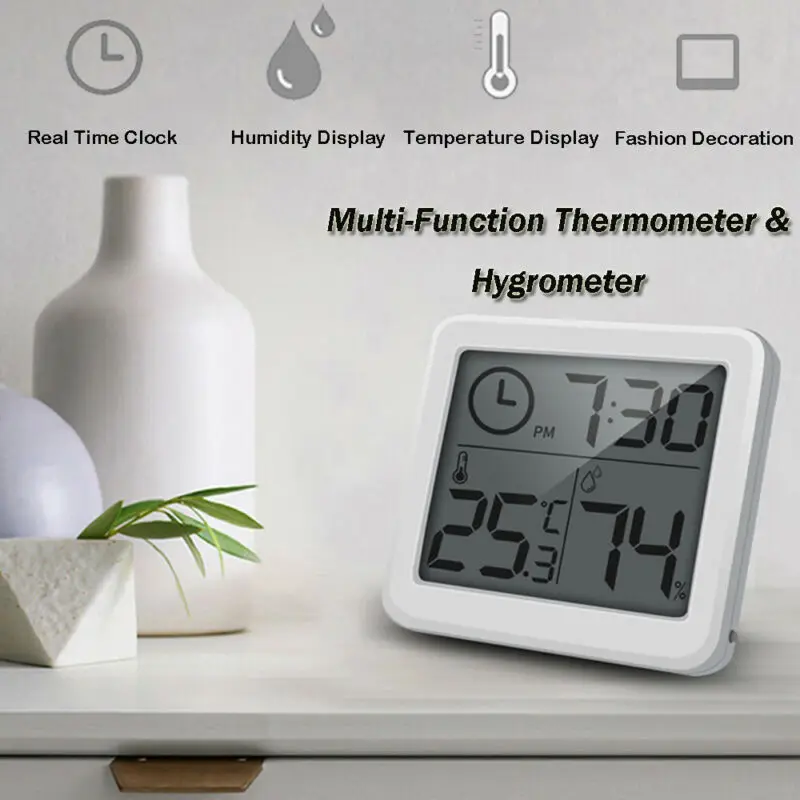 Digital LCD Thermometer Clock Hygrometer Humidity Meter Room Indoor Temperature | Дом и сад