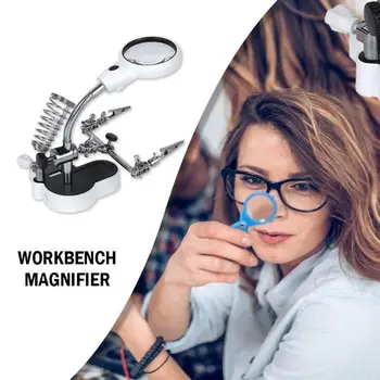 

USB Soldering Iron Table Magnifier Desktop Magnifying Glass Metal ABS Acrylic Optical Lenses USB with 2 LED Light