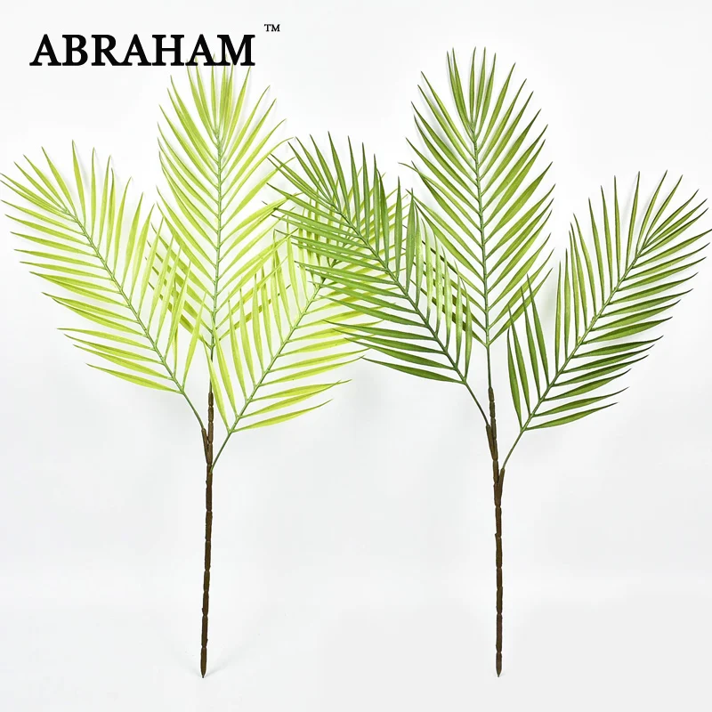 

68cm 3 Fork Plastic Leaves Tropical Artificial Tree Fake Palm Leafs Green Plants Real Touch Tree Foliage For Home Wedding Decor