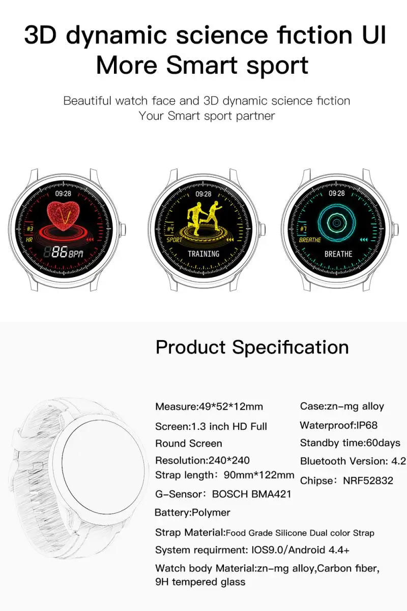 SN80 Смарт-часы IP68 Водонепроницаемый Полный сенсорный смарт-часы пульсометр дисплей кровяное давление фитнес-трек спортивные