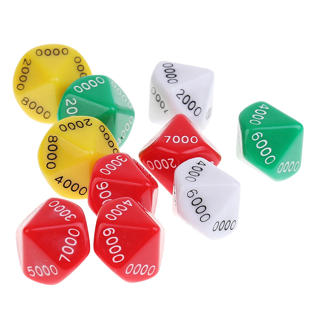 Set of 10 Pieces Acrylic 10-sided D10 Spot Dice for Casino Poker Dice Guessing Games Dungeons D&D Role Playing Game Toys DIY