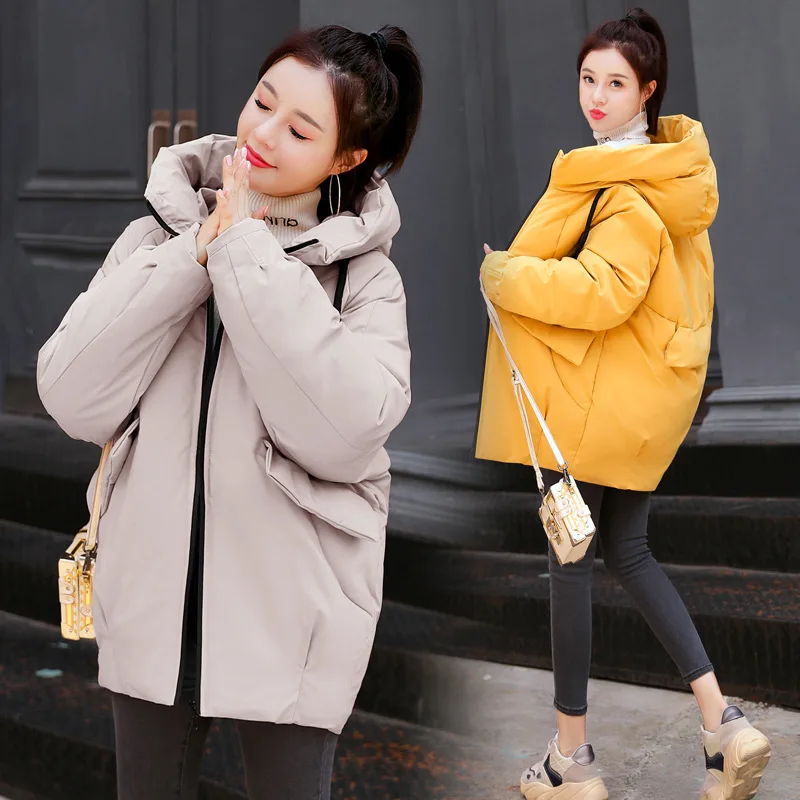

2019 Winter Cotton-padded Clothes Women's Short College Style Sweet down Coat Hooded Loose-Fit Cotton Coat INS Students Tide