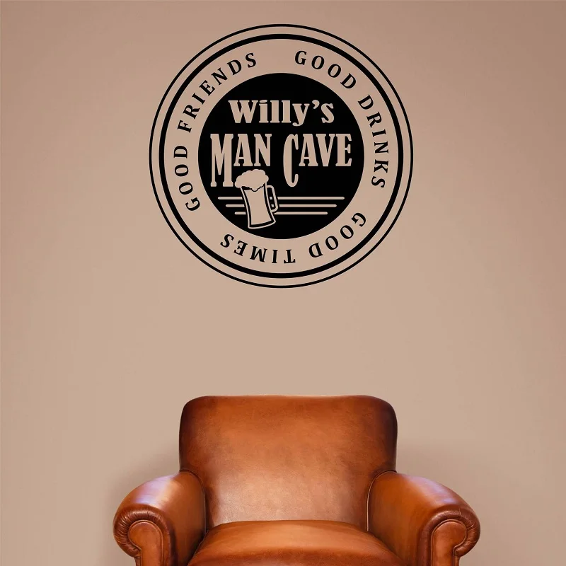 Customizable name man cave wall stickers pub party bar shop sign counter window showcase door decoration vinyl decals men gifts