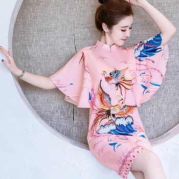 

Chinese Style vintage dresses 2020 New Fashion shirt Summer Dress women clothes pink plus size dress