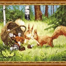 Gold Collection Counted Cross Stitch Kit Two Squirrels and Mushroom Food in Forest Squirrel