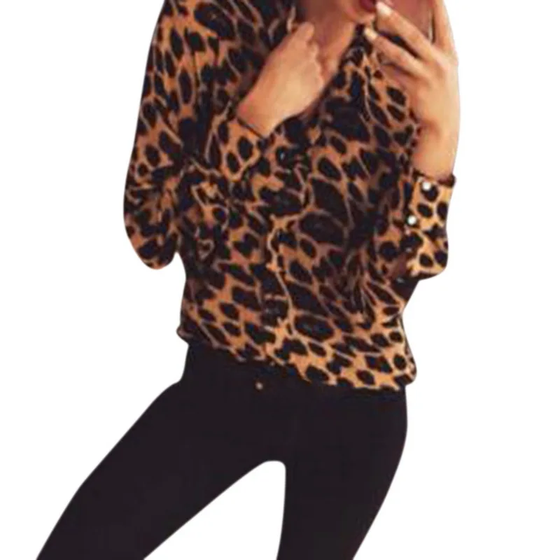 Leopard Модные свободные рубашки, женские сексуальные топы с v-образным вырезом и леопардовым принтом с длинным рукавом, вечерние блузы, женские блузки, элегантные женские рубашки - Цвет: Leopard