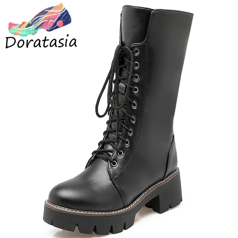 

DORATASIA New Big Size 34-43 Winter Warm Fur mid-calf Boots Women 2019 Waterproof High Platform Shoes Woman 5 Cm Chunky Heels