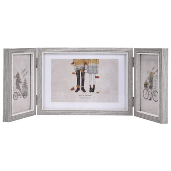 

Rustic Picture Frames Triple Hinged Picture Frame Display 4X6 and 5X7 Pictures for Desktop or Tabletop 1 Pack,Light Grey