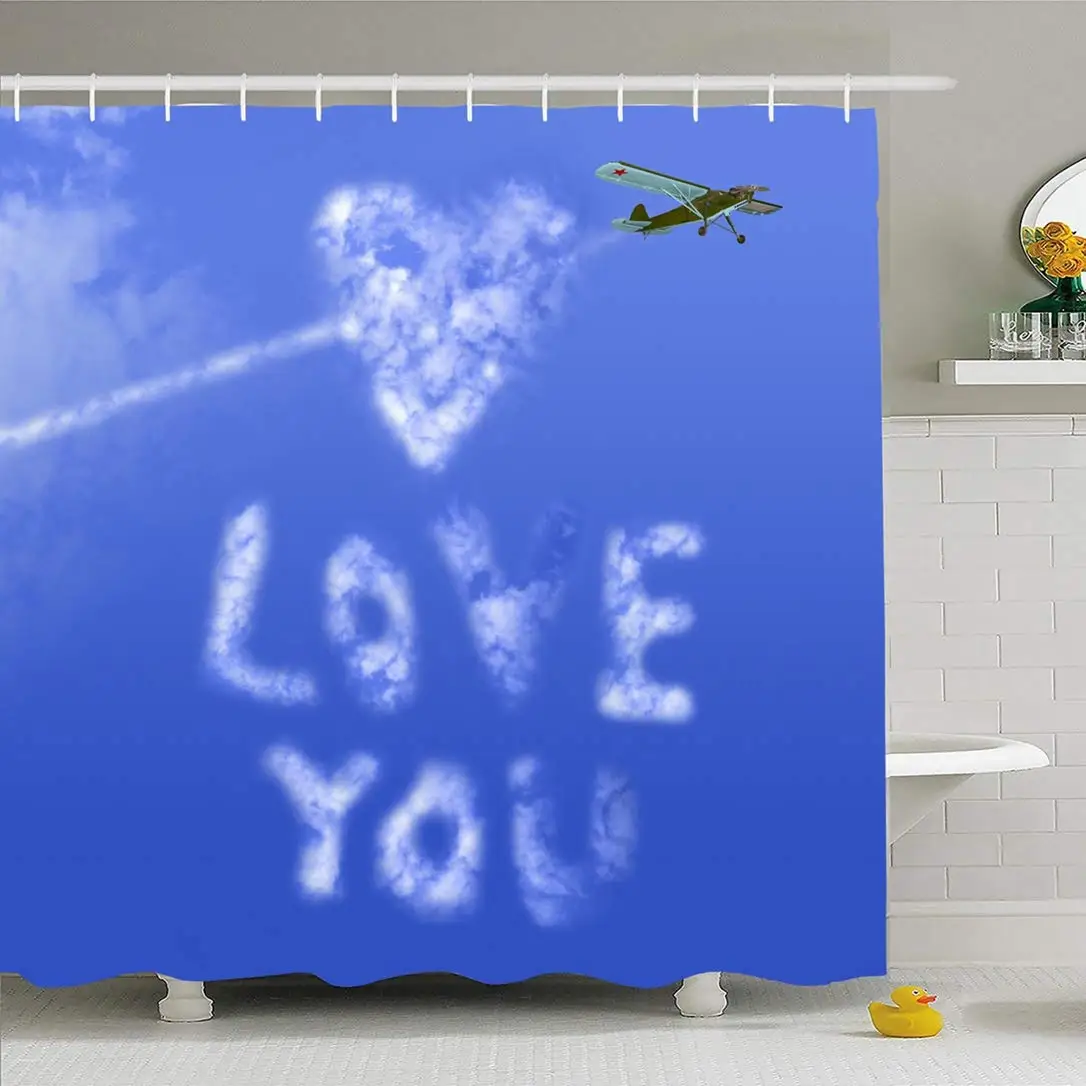 

Shower Curtain Set with Hooks 72x72 Love You Flirting Message Correspondence Sky Day Cloud Writing Signs Symbols Holidays Track