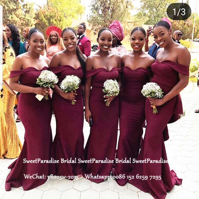 Burgundy Mermaid Long Bridesmaid Dresses Off Shoulder Formal Party Wedding Guest Dress For Women Vestido De Festa
