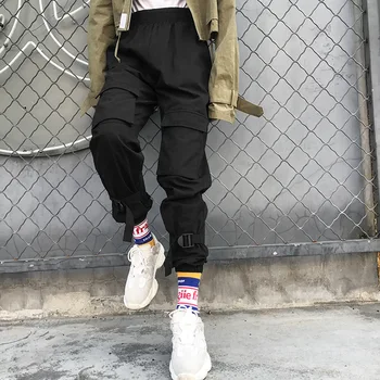 

Korea 2020 New Spring Vintage Patchwork Joggers Sweatpants Harajuku Woman Trousers Elastics Bandage Buckle Pants ZA2556