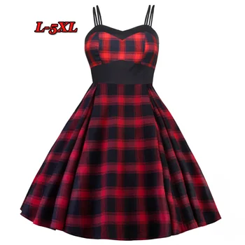 

Wipalo Plus Size 5XL 4XL Plaid Print Vintage Party Dress Women Sexy Braces Spaghetti Strap Female Pinup Swing Rockabilly Dress