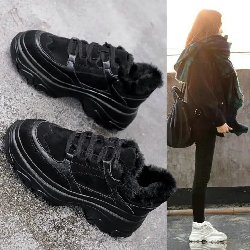 

2019 Winter new thick-soled casual thickening sneakers plus velvet students warm cotton shoes running shoes women ZZ-98