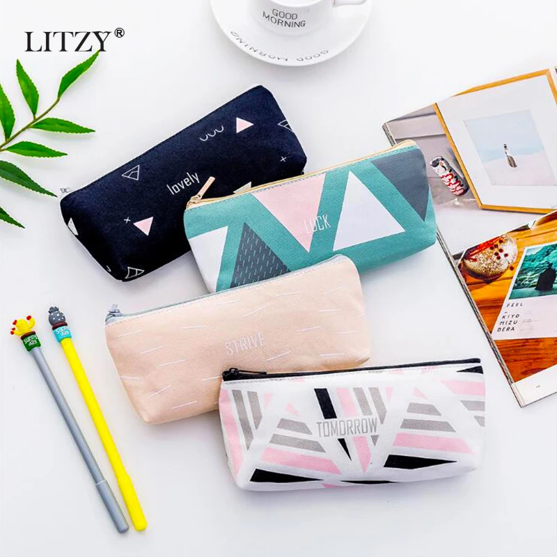 

School Pencil Case Kawaii Canvas Starry Sky Pencil Cases For Girl Stationery Geometry Pencil Bag Black Pen Box Student Supplies
